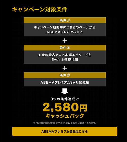ABEMA3ヶ月100円キャンペーンの条件